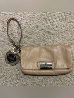 Coach light brown Leather Wristlet Clutch with Silver Hardware